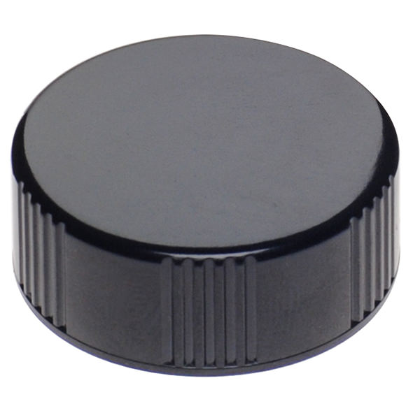28-400 BLACK RIB SIDE SMOOTH TOP PHENOLIC PLASTIC CAP - TAPERSEAL (LDPE CONE) LINER