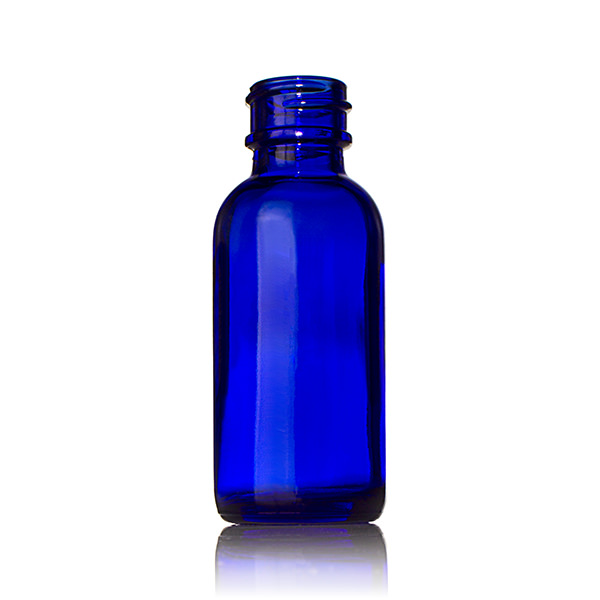 1OZ COBALT BLUE BOSTON ROUND GLASS BOTTLE - 20-405 NECK