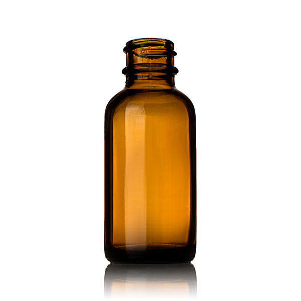 1OZ AMBER BOSTON ROUND GLASS BOTTLE - 20-400 NECK