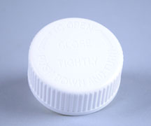 33MM WHITE RIB SIDE / TEXT TOP PP SECURX PUSH-AND-TURN CHILD RESISTANT CAP (CRC)