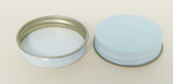38-400 WHITE THREADS, KNURLS, & CURL TIN-PLATE STEEL METAL CONTINUOUS THREAD (CT) CAP WITH PULPVINYL LINER