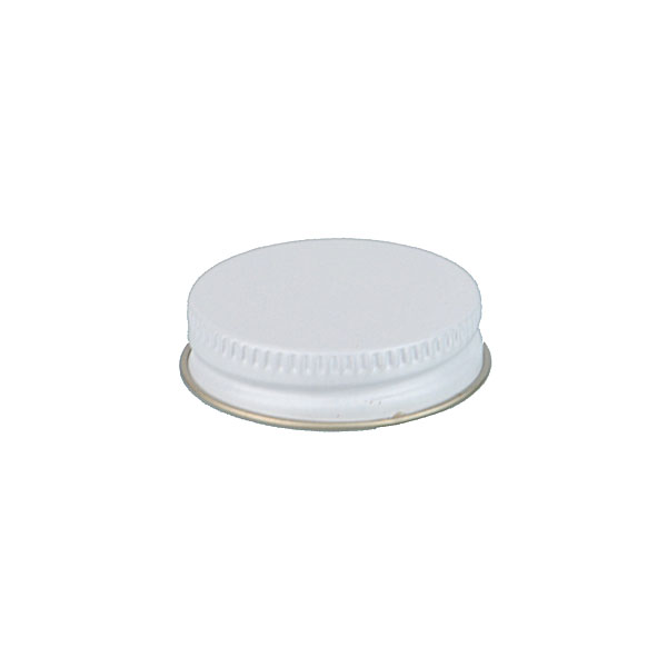 38-400 WHITE THREADS AND KNURLED EDGE TIN PLATE METAL SCREW CAP - PULP AND ALUMINUM LINER