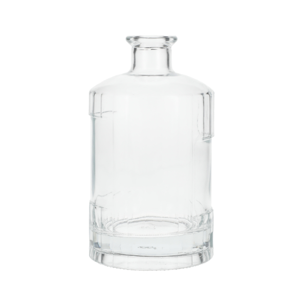 N1012907 : 750ML SUPER FLINT GLASS BEVELED OFF-SET LABEL PANEL SPIRITS BAR TOP ROUND WITH 22.1MM NECK