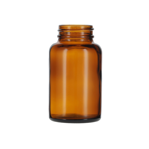 120CC AMBER WIDE MOUTH PACKER ROUND GLASS BOTTLE - 38-405 NECK