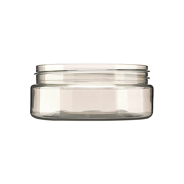 55340151:  6OZ CLEAR PET 50 PERCENT PCR JAR ROUND WITH 89-400 NECK FINISH