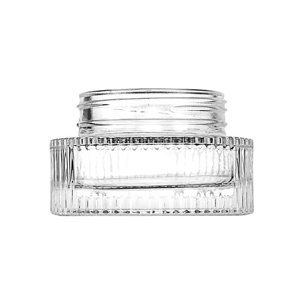 N1012958 : 30ML FLINT GLASS FLUTED LABEL PANEL SQUAT JAR ROUND WITH 48MM NECK