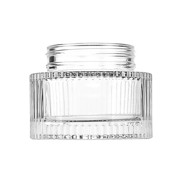 N1012957 : 50ML FLINT GLASS FLUTED LABEL PANEL SQUAT JAR ROUND WITH 48MM NECK